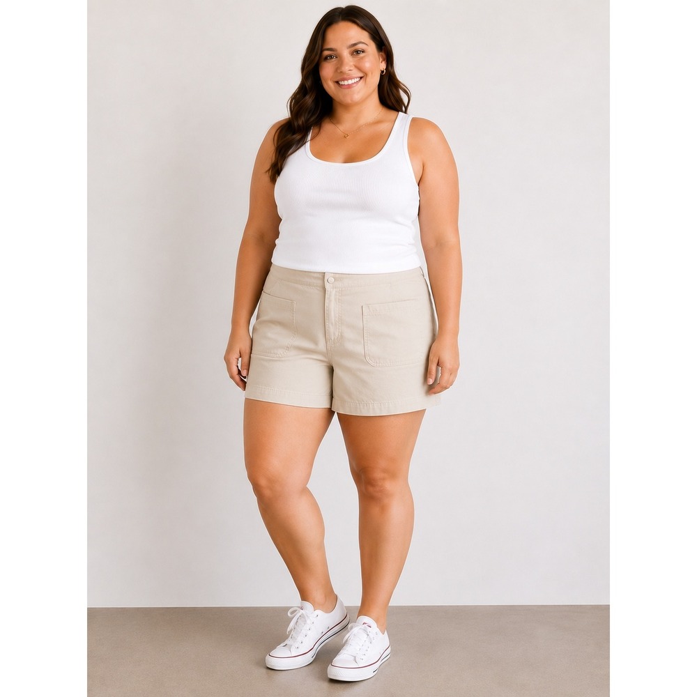 Vintage Old Navy Women's 16 Khaki Cotton Chino Shorts Y2K Classic 4"‎ Inseam